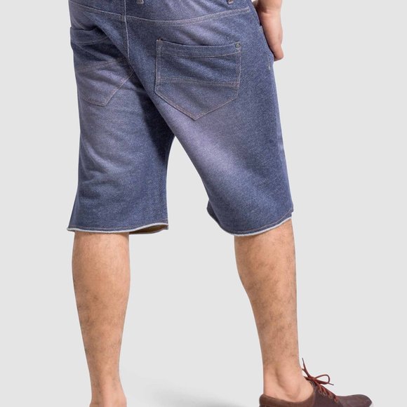 OLGYN Men’s Knitted Blue Denim Shorts Slim Fit - Picture 2 of 5